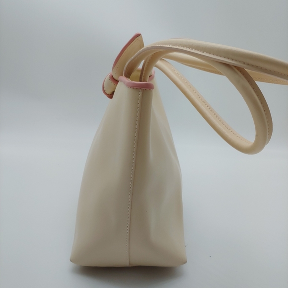*vintage* Furlasmall cream ivory beige & rose bow leather smooth handbag